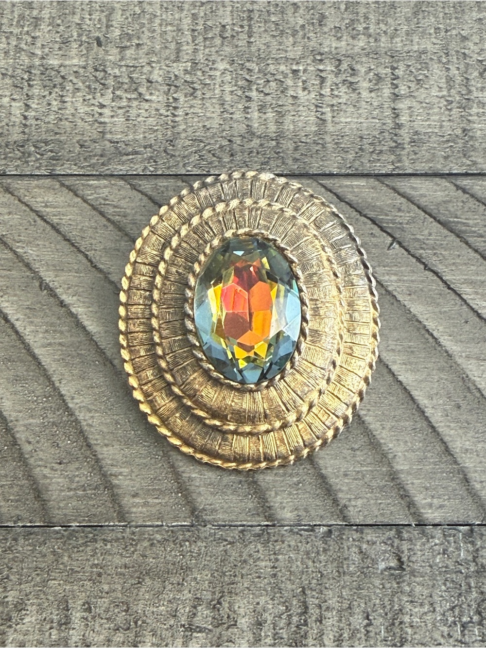 Signed KRAMER Vintage Orange Jewel Brooch Pendant, Gold Tone Oval Vintage